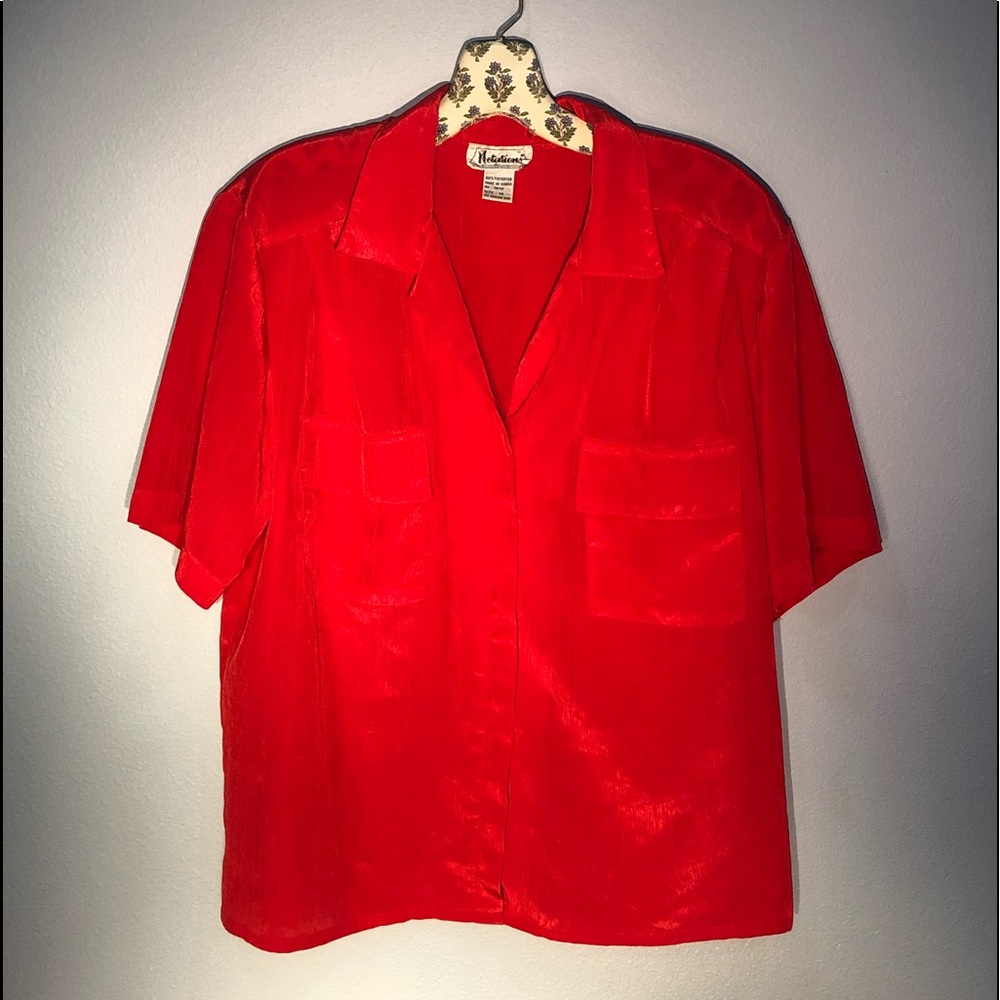 Vintage cherry red button up shirt